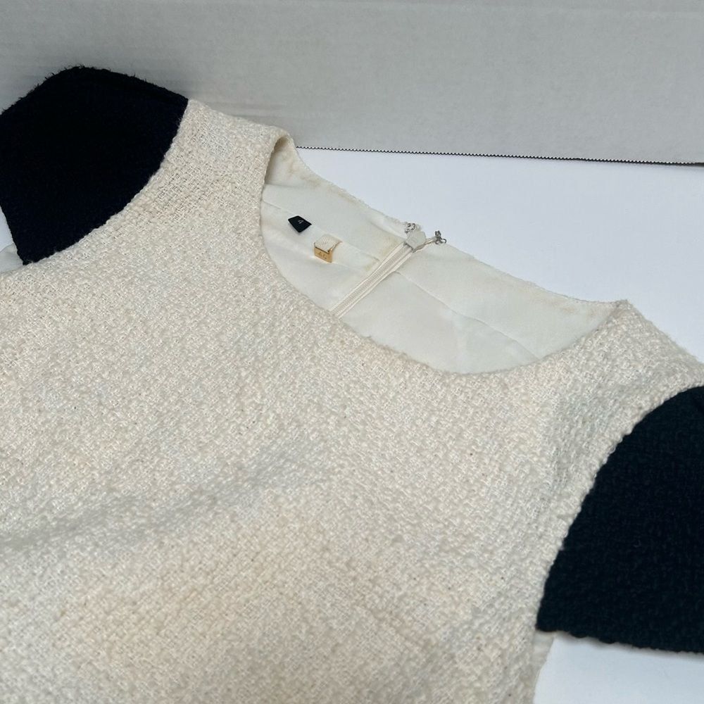 4C Black & Cream Colorblock Textured Cotton Blend Cap‎ Sleeve Lined Dress size 4